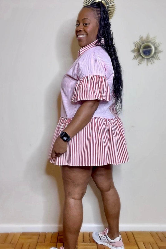 Dress Day New Levels Button Down Mini Shirt Dress (Red)