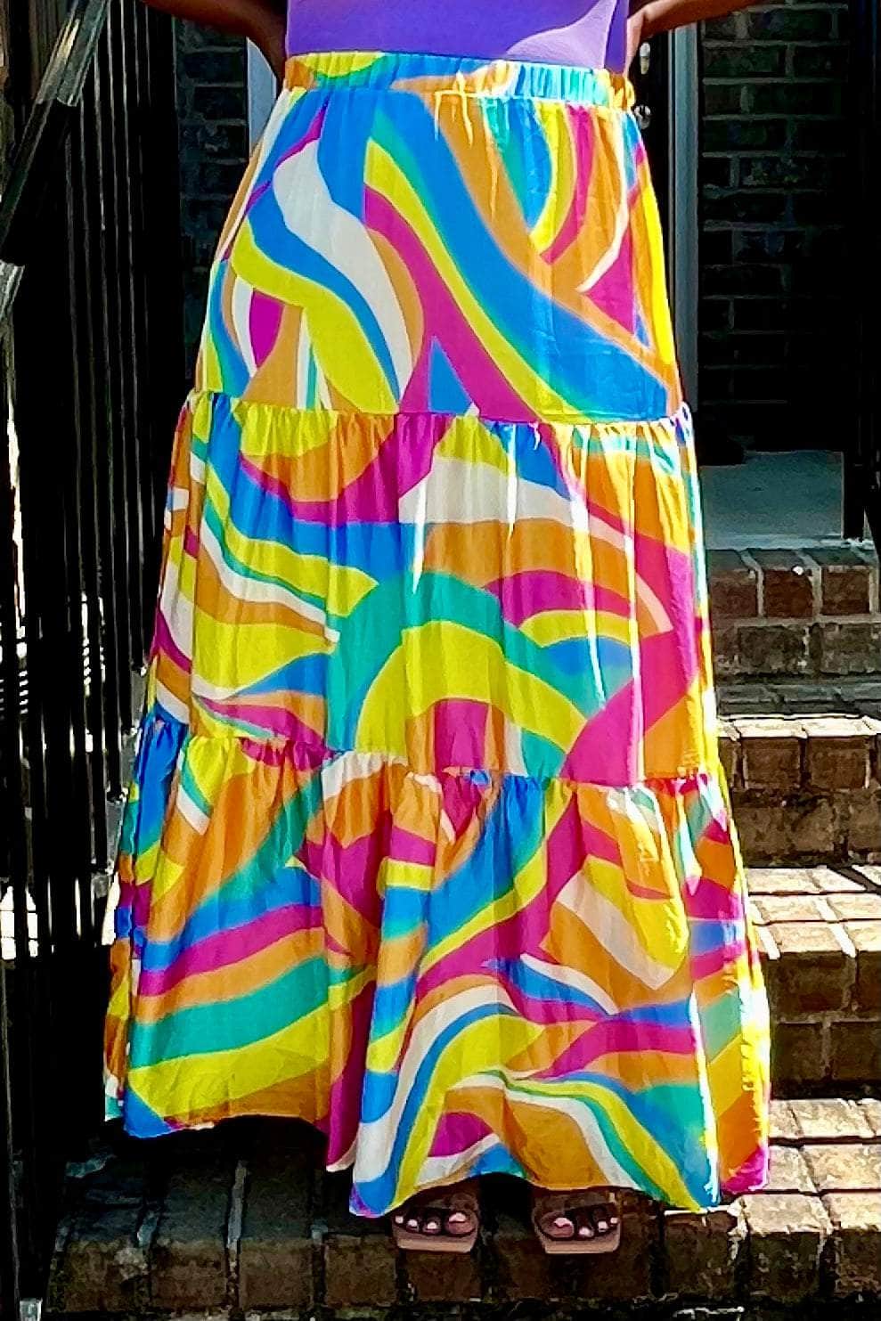 Flying Tomato Kaleidoscope Tiered Skirt (Blue Yellow Multi)