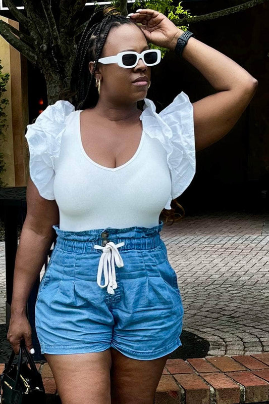 Flying Tomato Touch of Whimsy V-neck Ruffle Bodysuit (Off White)