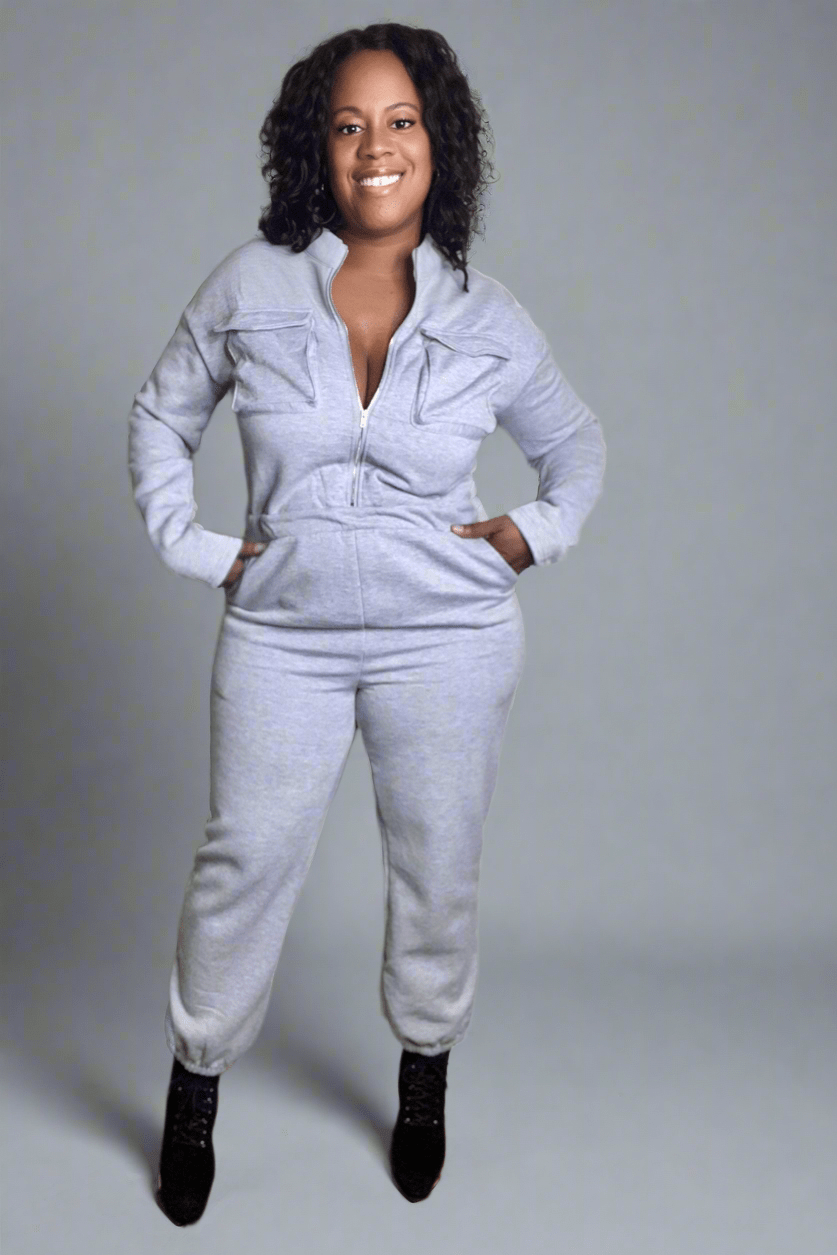 Build You Up Brushed French Terry Jumpsuit Heather Gray Final Sale