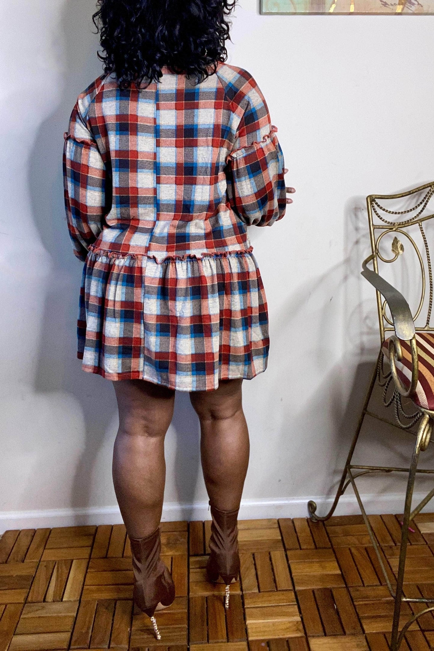 HYFVE Queen Me Checkered Print Babydoll Dress (Red)