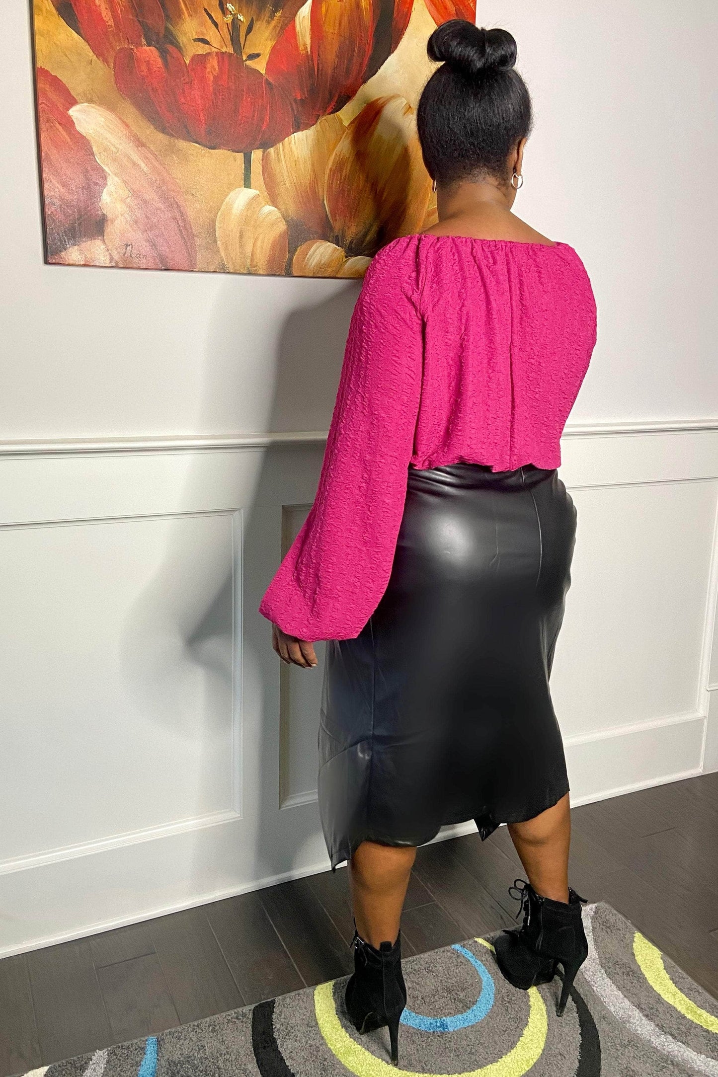 lee monet Can’t Decide High-Waist Faux Leather Wrap Midi Skirt (Black)