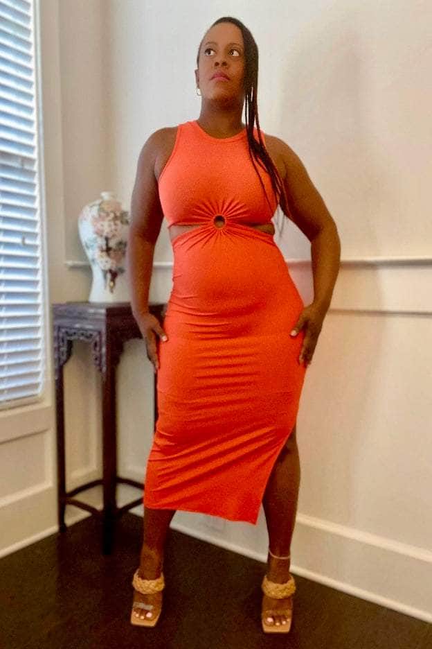 SJK Effortless Vibes Ribbed Sleeveless O-Ring Midi Dress (Orange)