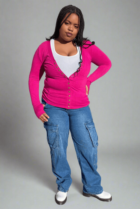 Timing Bottoms On My Way High Waist Denim Cargo Jeans (Medium Denim)