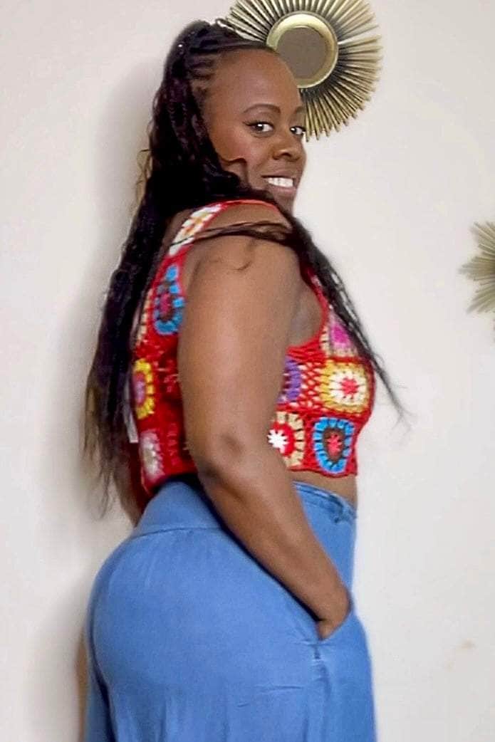 Timing Flower Power Square Neck Crochet Crop Top (Red Multi)