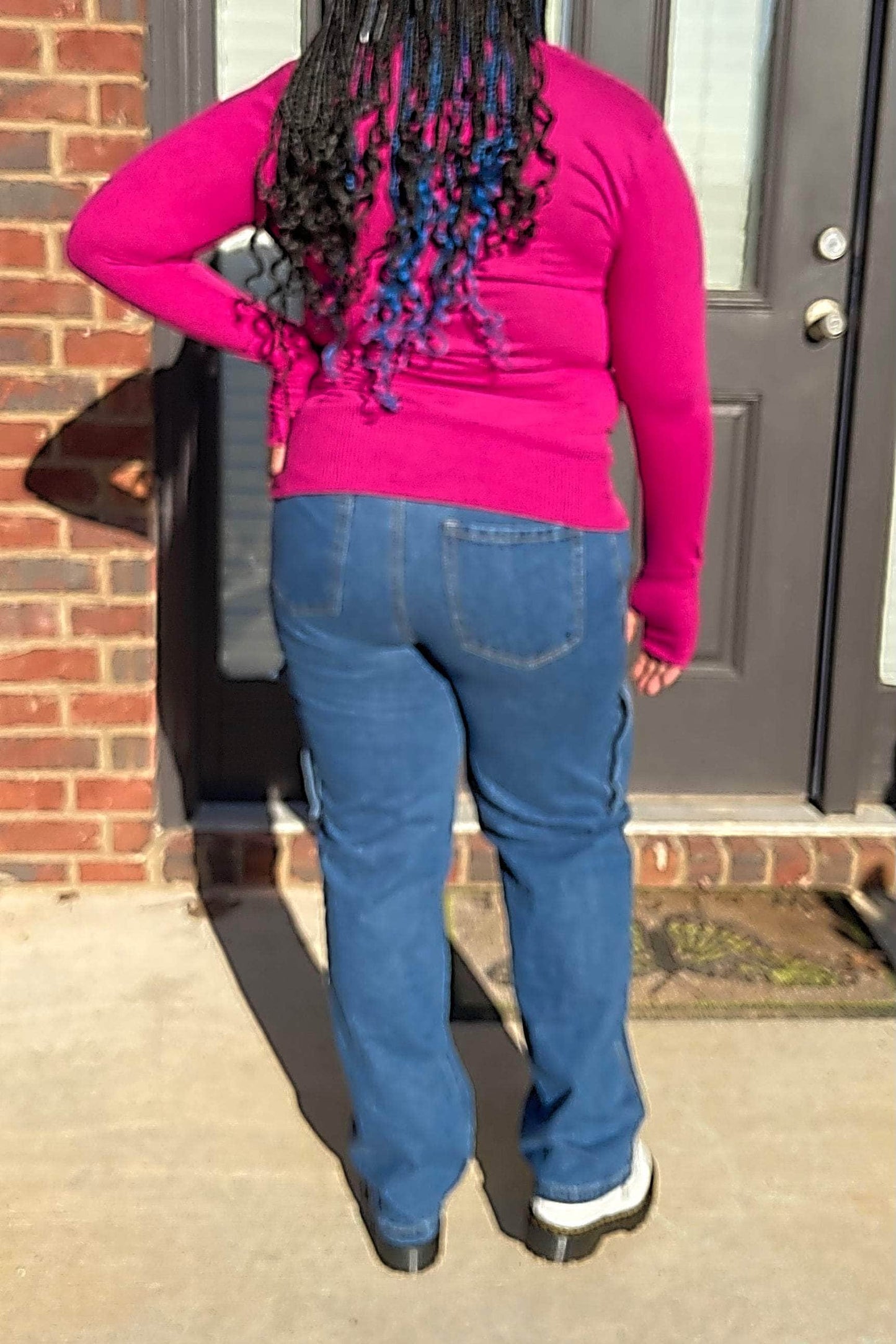 Timing On My Way High Waist Denim Cargo Jeans (Medium Denim)