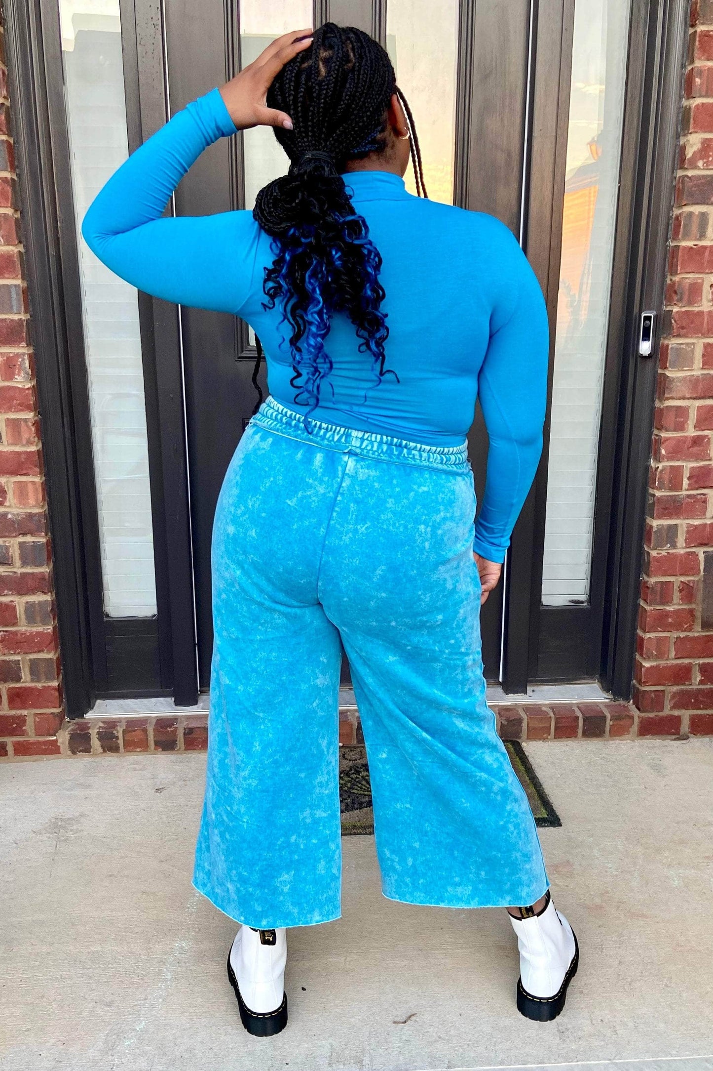 Zenana Acid Wash Fleece Palazzo Sweatpants (Deep Sky)
