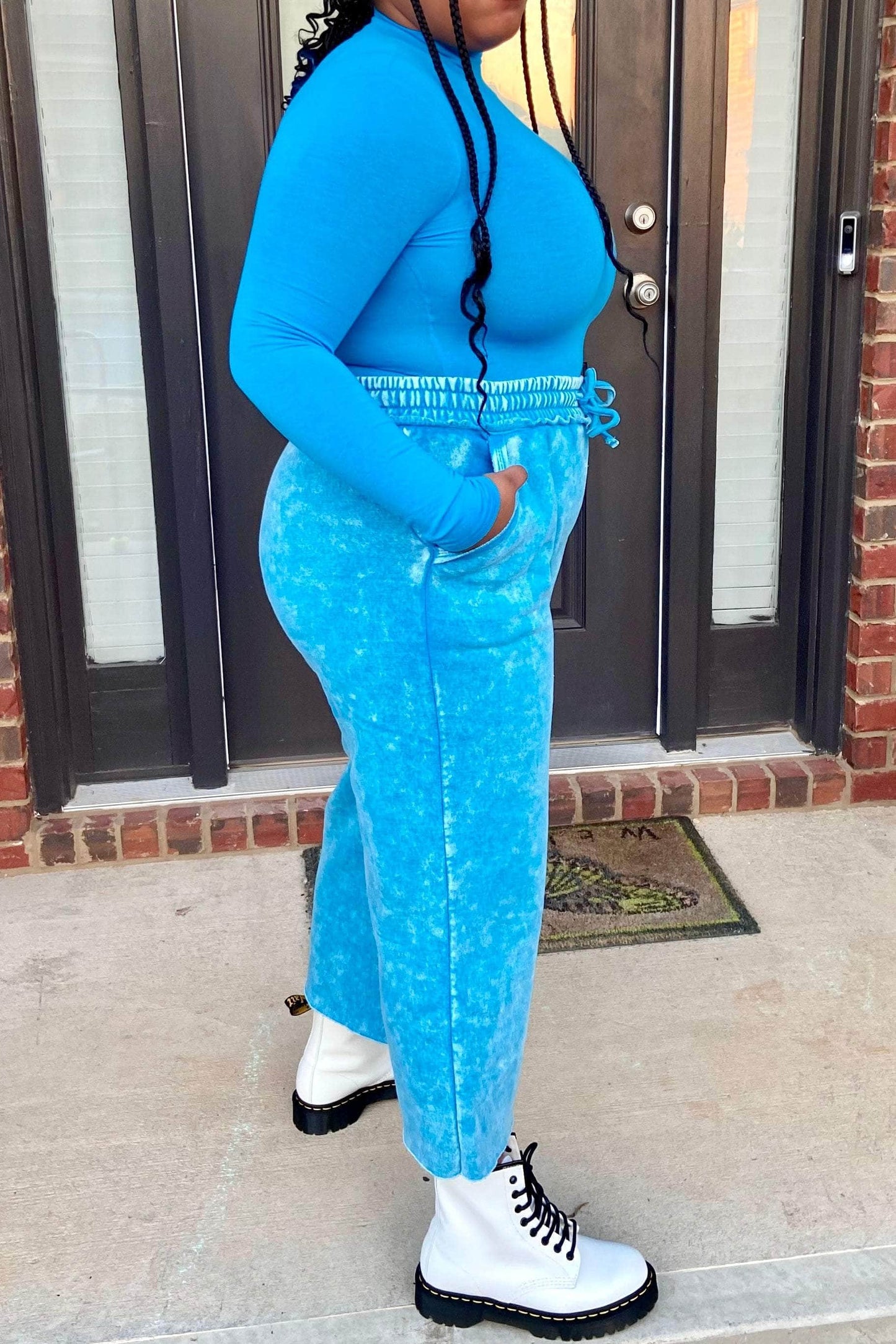 Zenana Acid Wash Fleece Palazzo Sweatpants (Deep Sky)