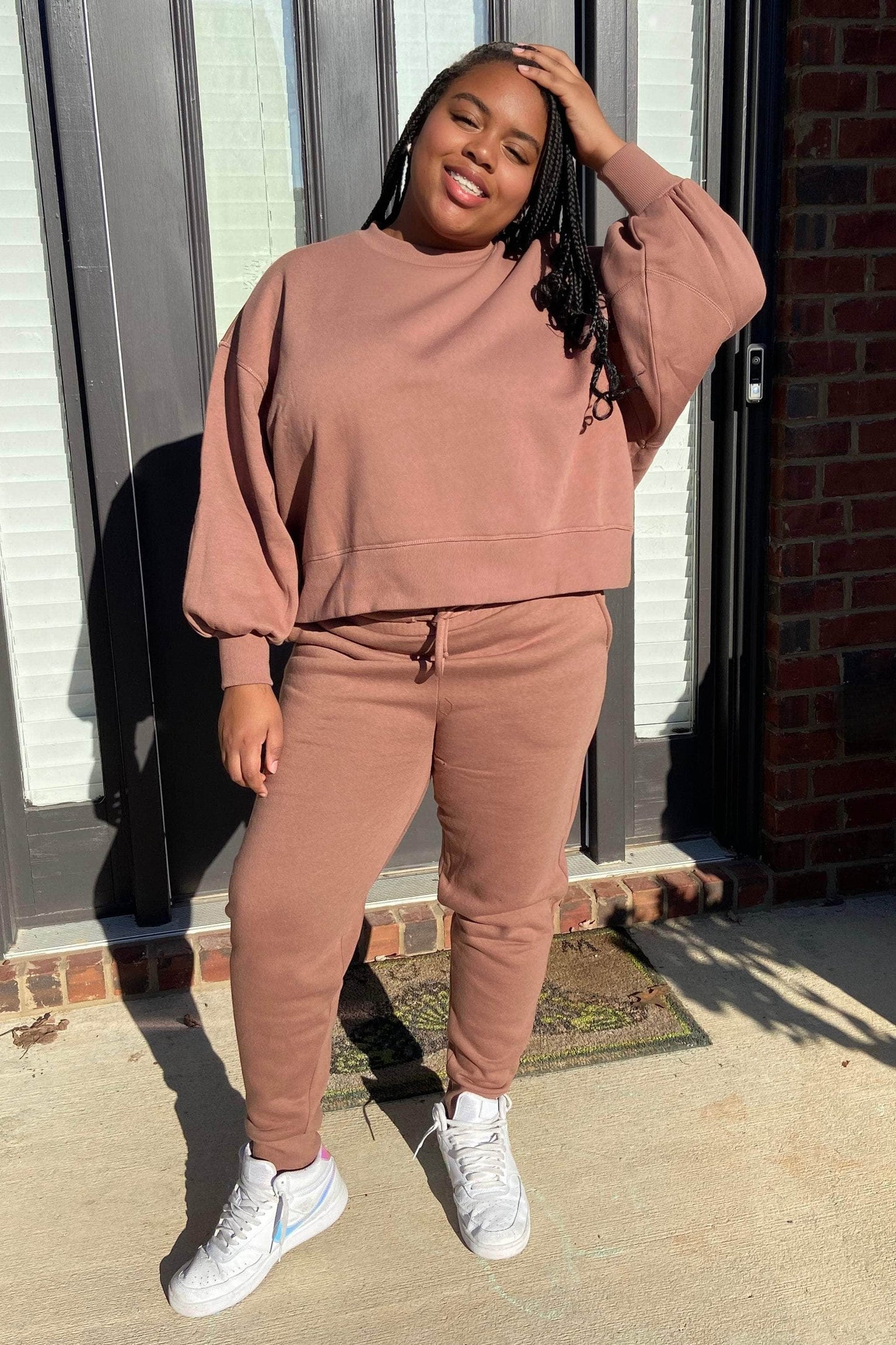 Zenana Balloon Sleeve Jogger Set (Cocoa)