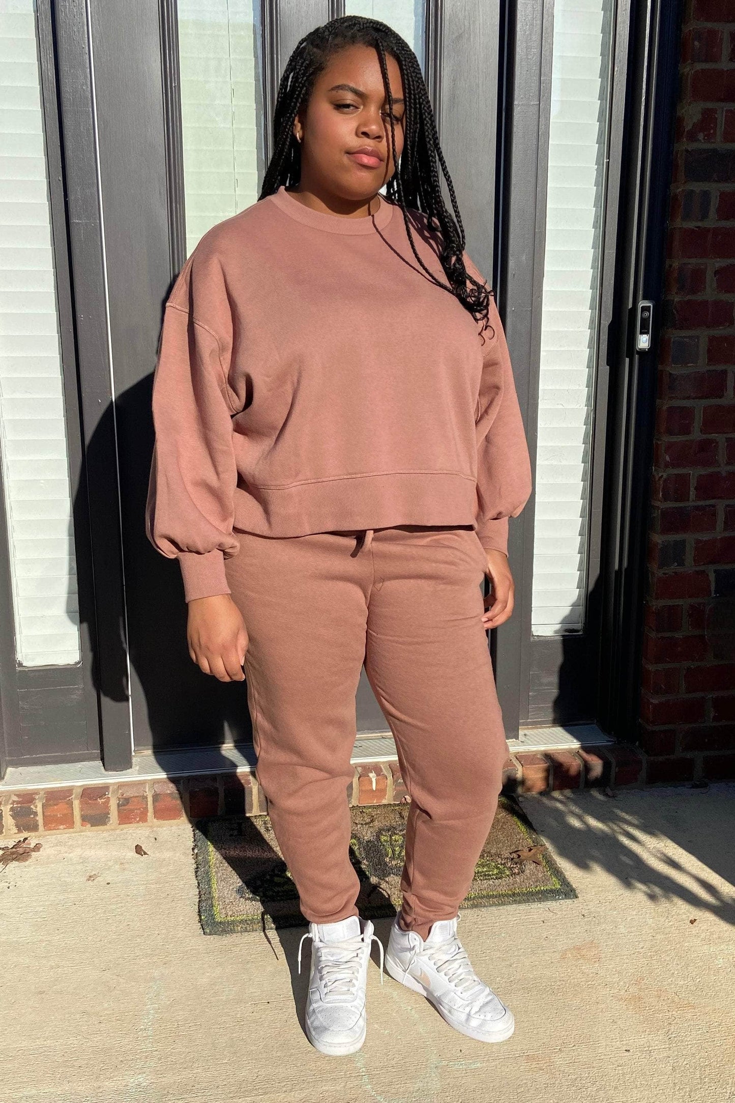 Zenana Balloon Sleeve Jogger Set (Cocoa)