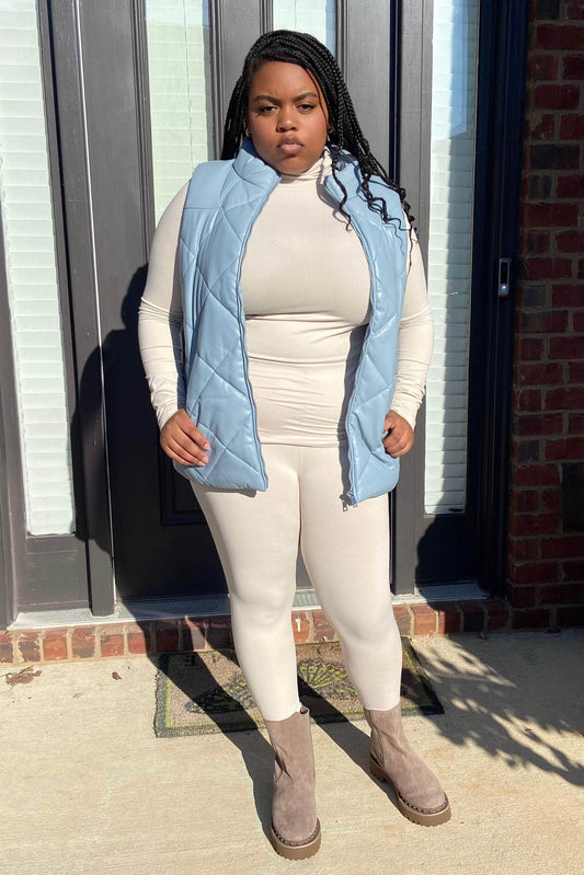 Zenana Outfit Sets Lara Mock Neck Legging Set (Sand Beige)