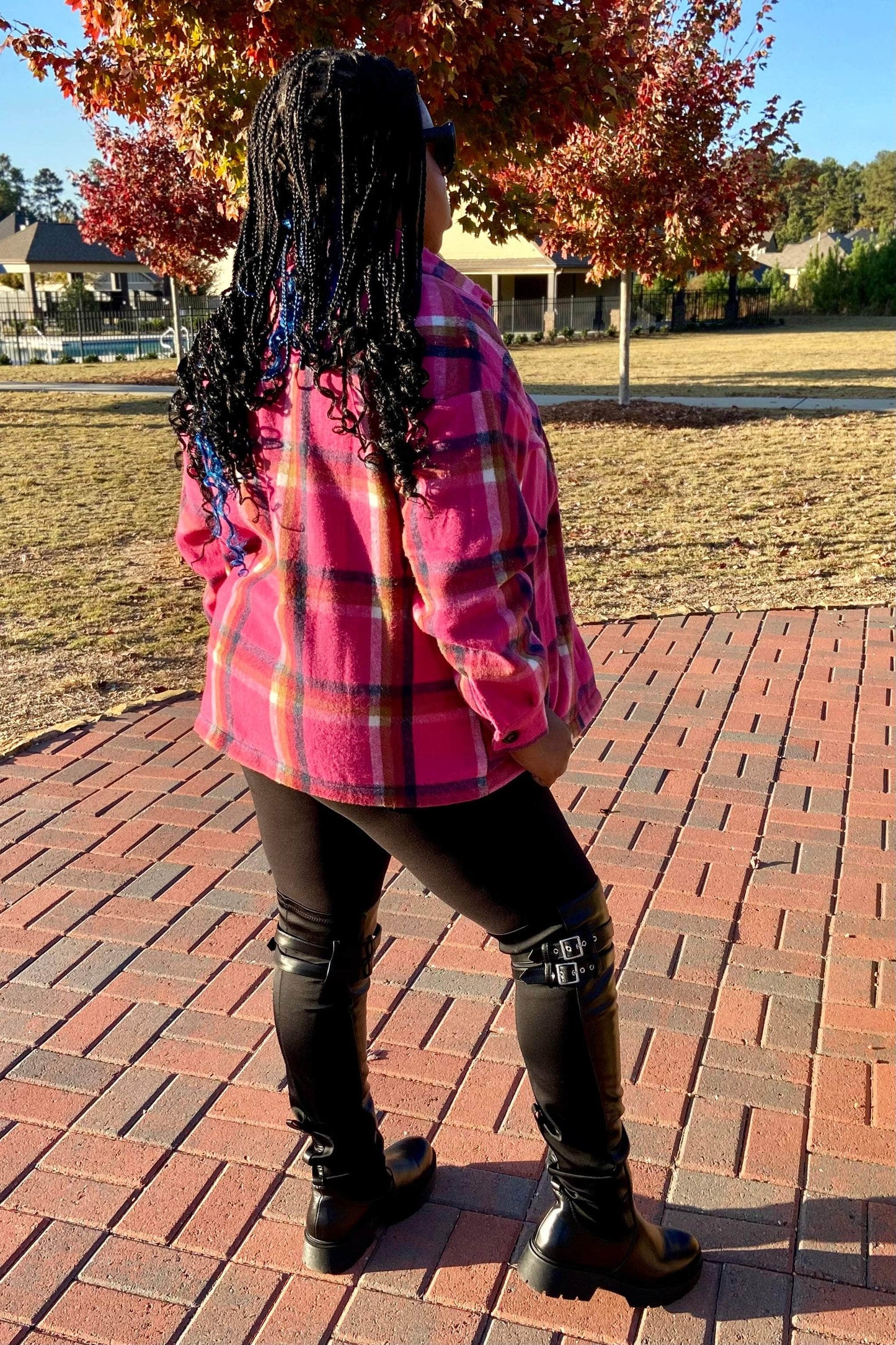 Zenana Wanna Be Down Yarn Died Plaid Shacket (Magenta)