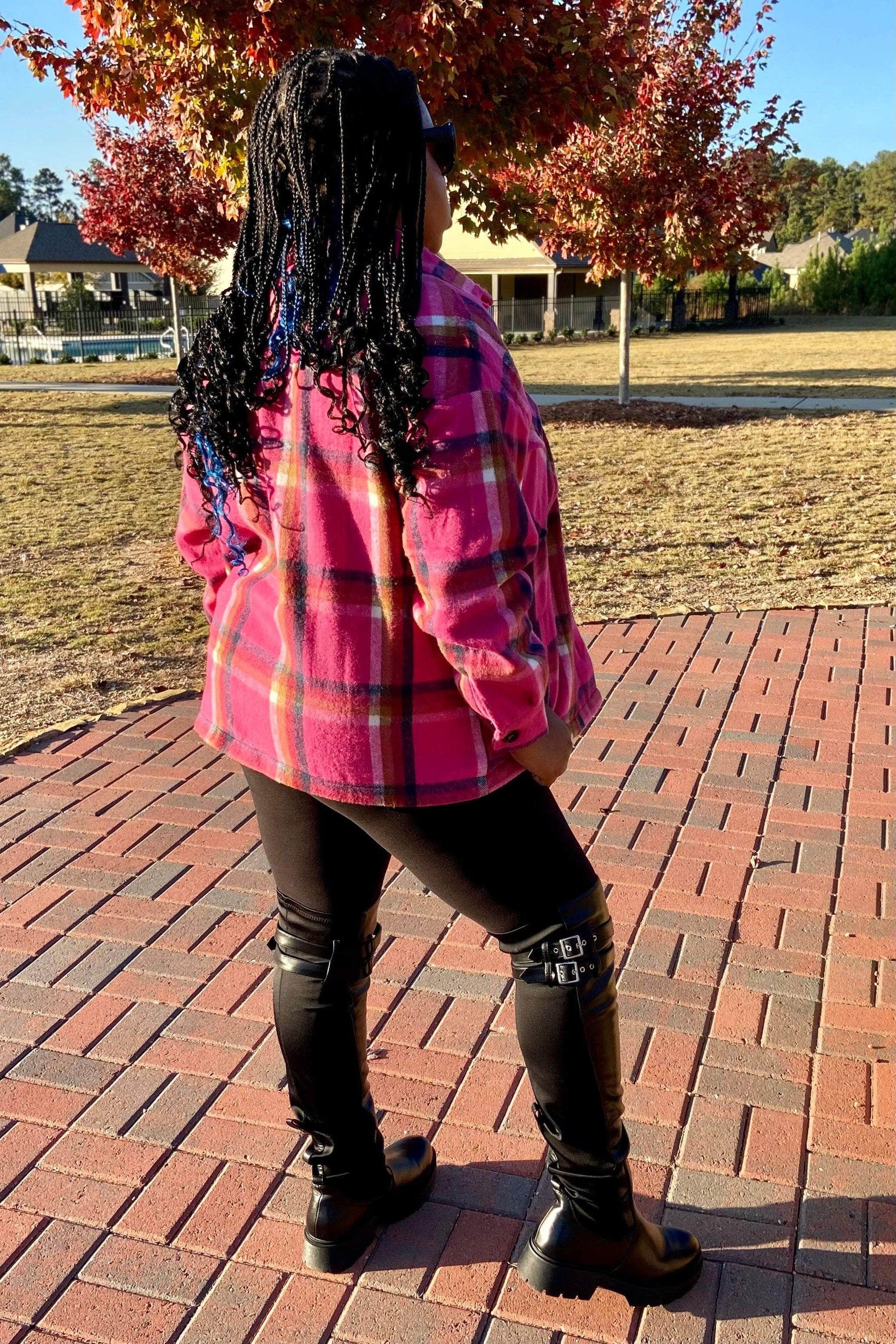 Zenana Wanna Be Down Yarn Died Plaid Shacket (Magenta)