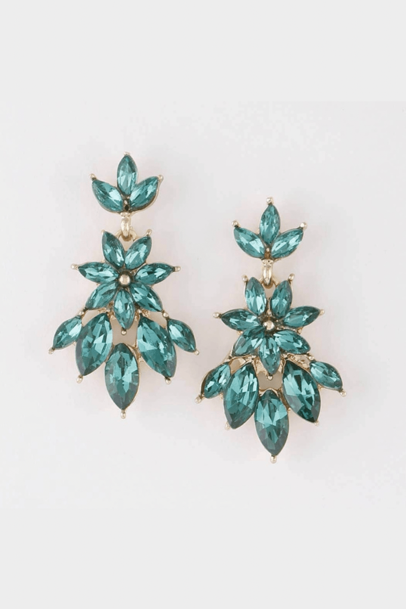 H&D Accessories Earrings Flower Drop Jeweled Earrings (Green)