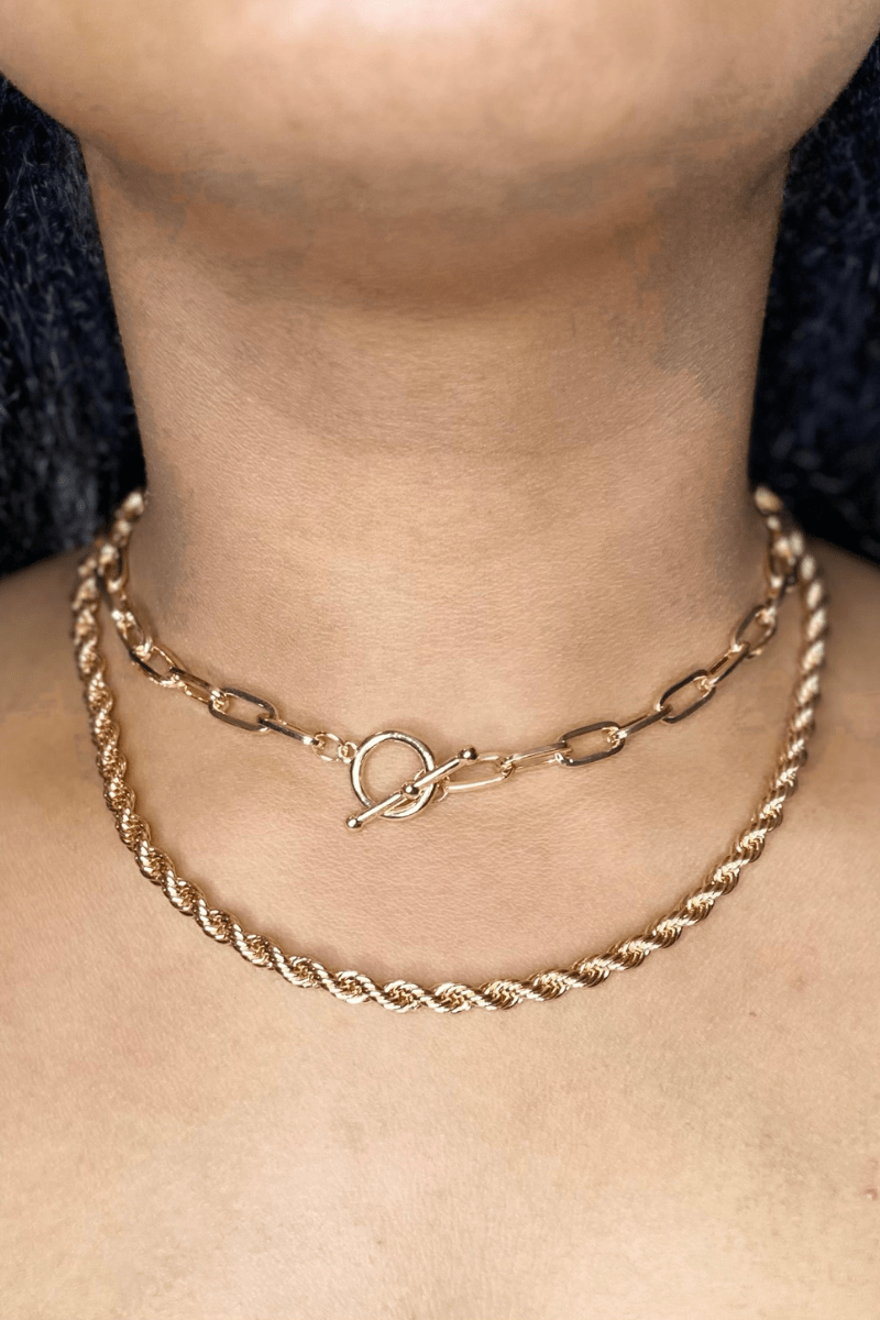 H&D Accessories Necklaces Double Down Layered Rope Chain Necklace (Gold)