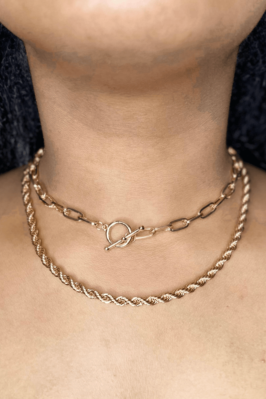H&D Accessories Necklaces Double Down Layered Rope Chain Necklace (Gold)