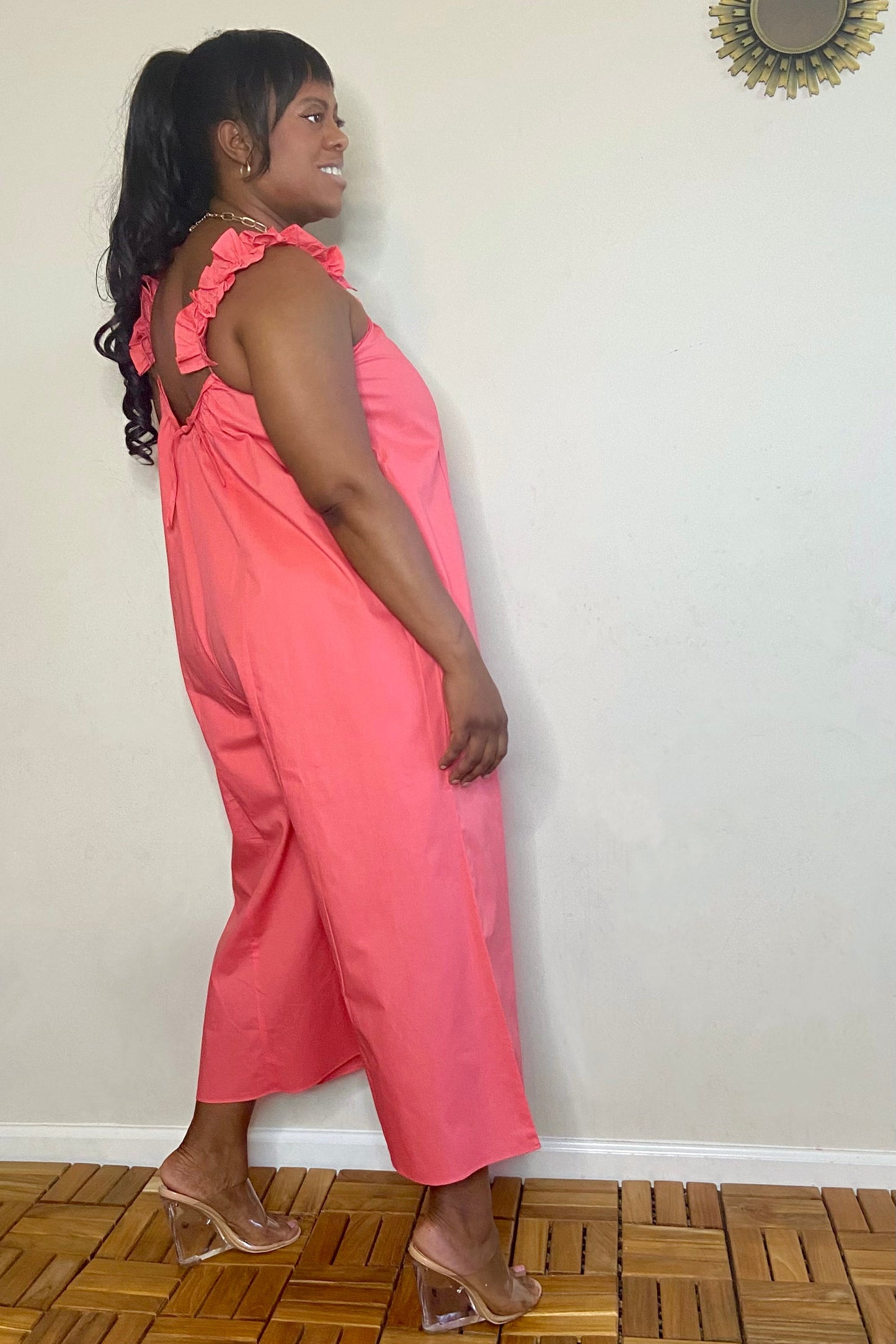 HYFVE Cara Ruffled Sleeveless Jumpsuit (Dark Coral)