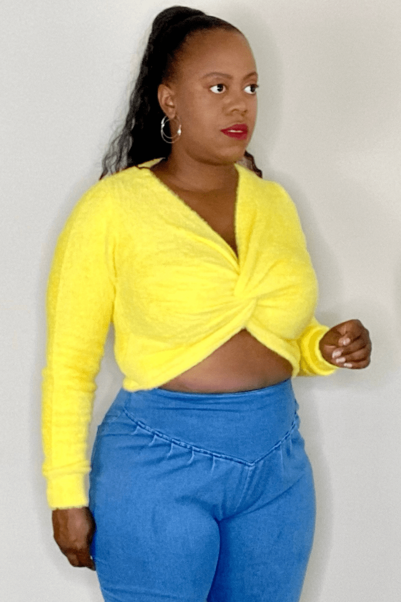HYFVE Shirts & Tops Love Me Knot Front Crop Sweater (Yellow)