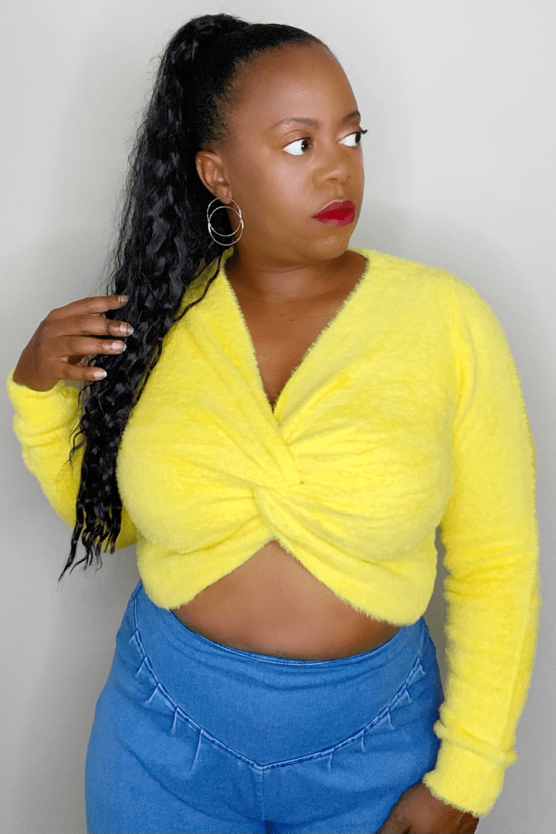 HYFVE Shirts & Tops Love Me Knot Front Crop Sweater (Yellow)