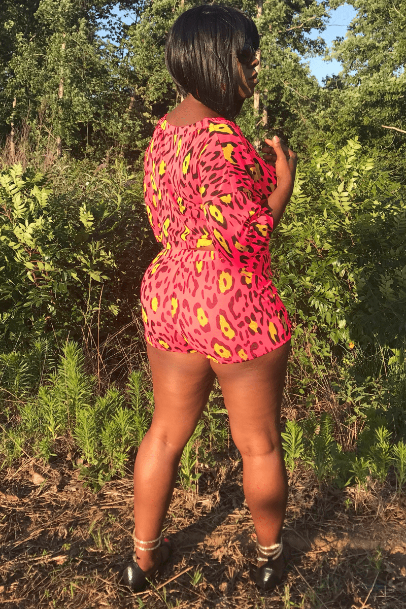 lee monet Animal Print Short Set (Neon Pink)