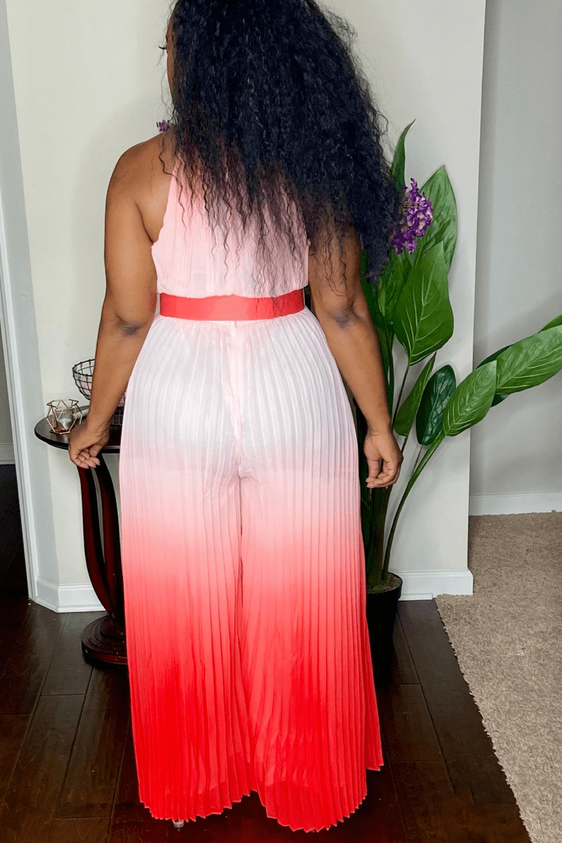 lee monet Bali Sunset Ombré Pleated Jumpsuit (Coral)