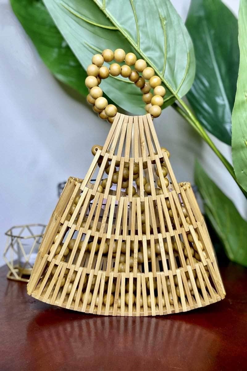 lee monet Boho Babe Pearl Handle Bamboo Bag