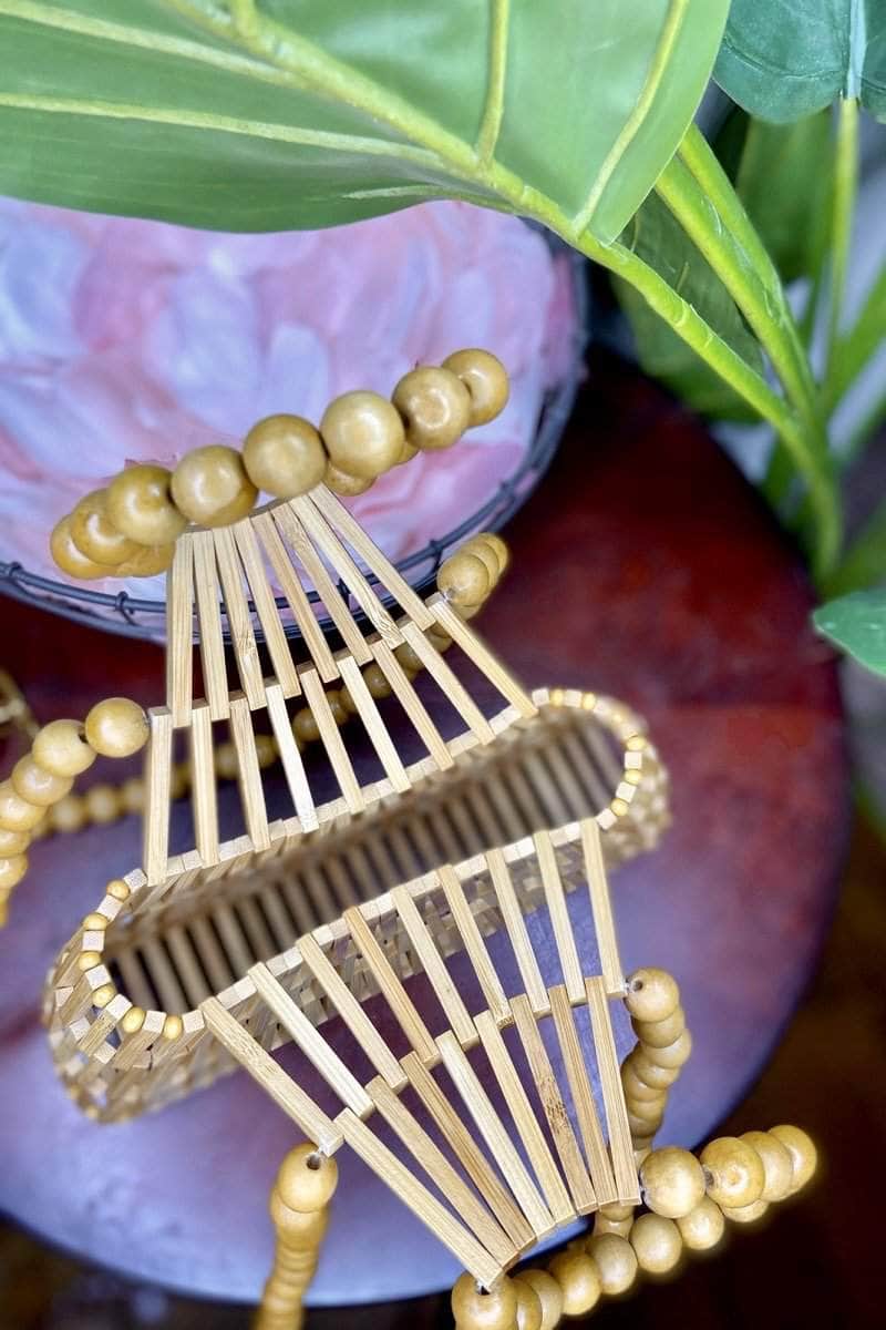 lee monet Boho Babe Pearl Handle Bamboo Bag