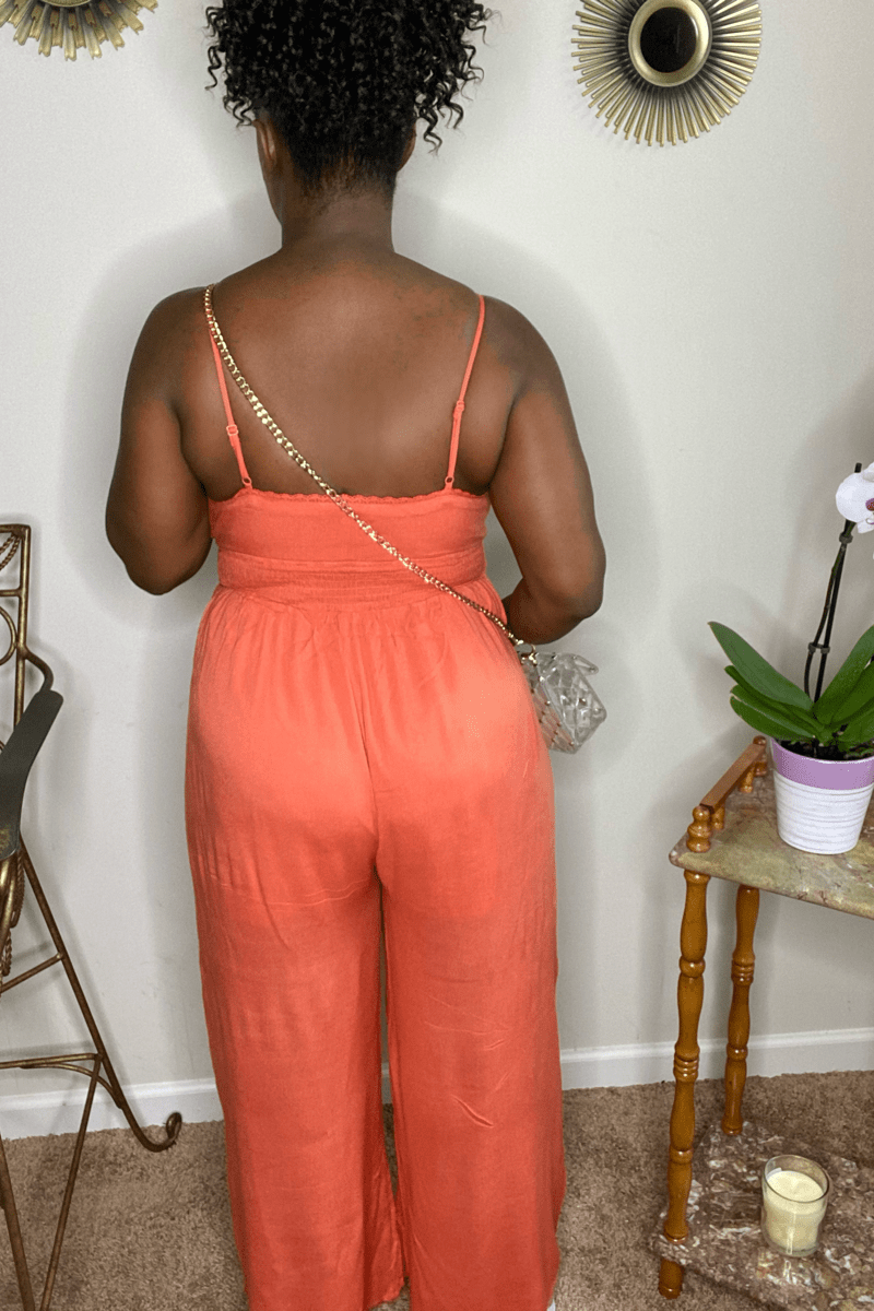 lee monet Callie Deep V Smock Waist Jumpsuit