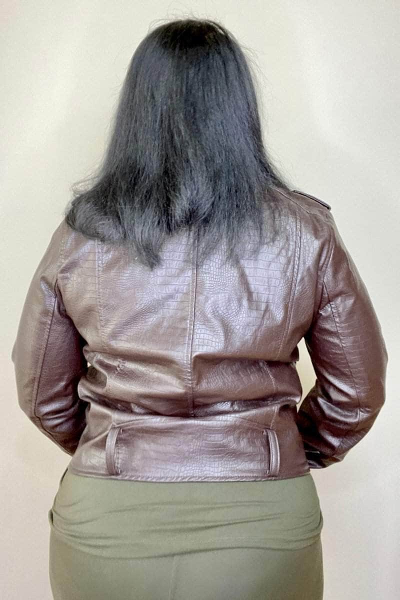 lee monet Coats & Jackets A Little Edgy Vegan Leather Moto Jacket (Brown)