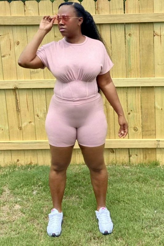 lee monet Corset Biker Shorts Set- Blush