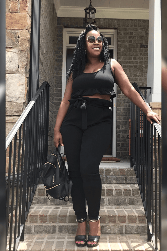 lee monet Crop It Out Black Pants Set