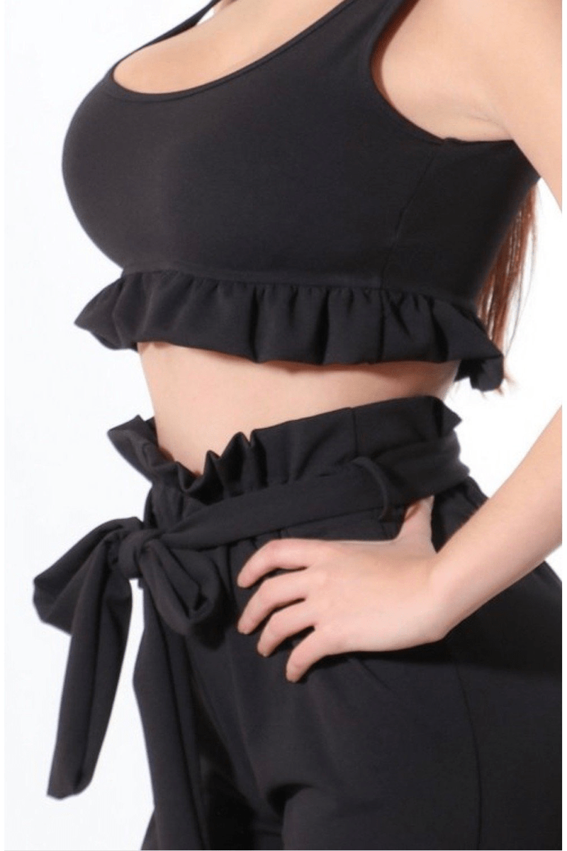 lee monet Crop It Out Black Pants Set