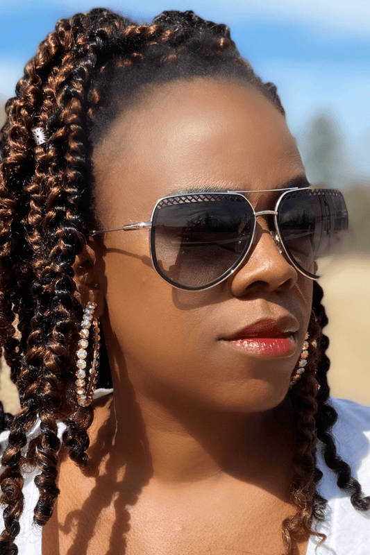 lee monet Cutout Upside Aviator Sunglasses (Blue)