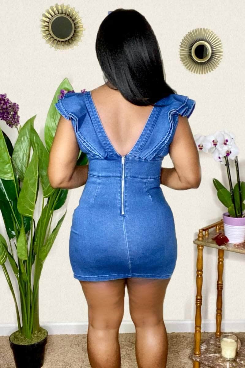 lee monet Denim Ruffle Mini Dress