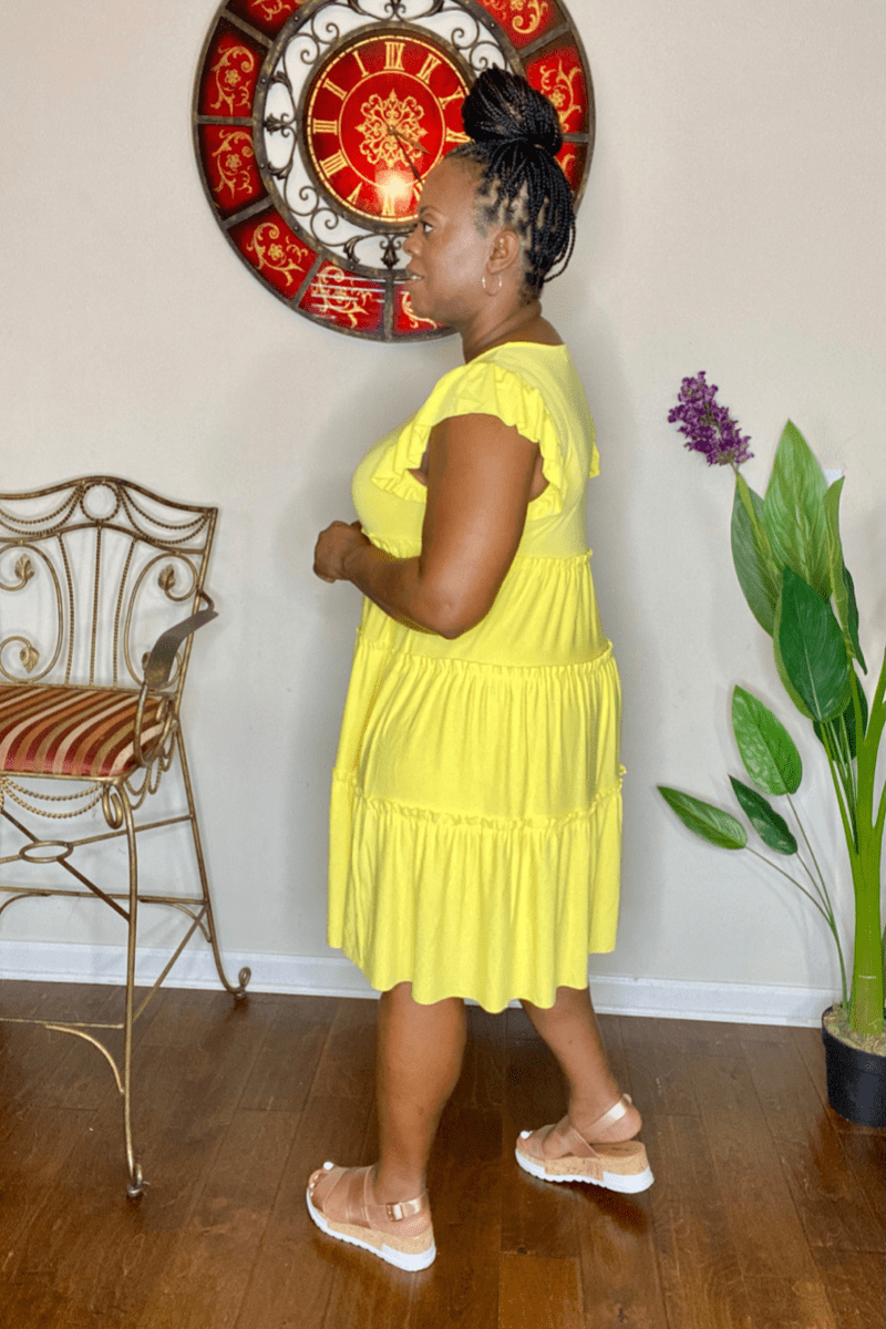 lee monet Dresses Keep It Simple Ruffle Sleeve Tiered Dress (Yellow)