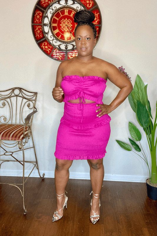 lee monet Dresses Pretty Posh Smocked Mini Dress (Magenta)