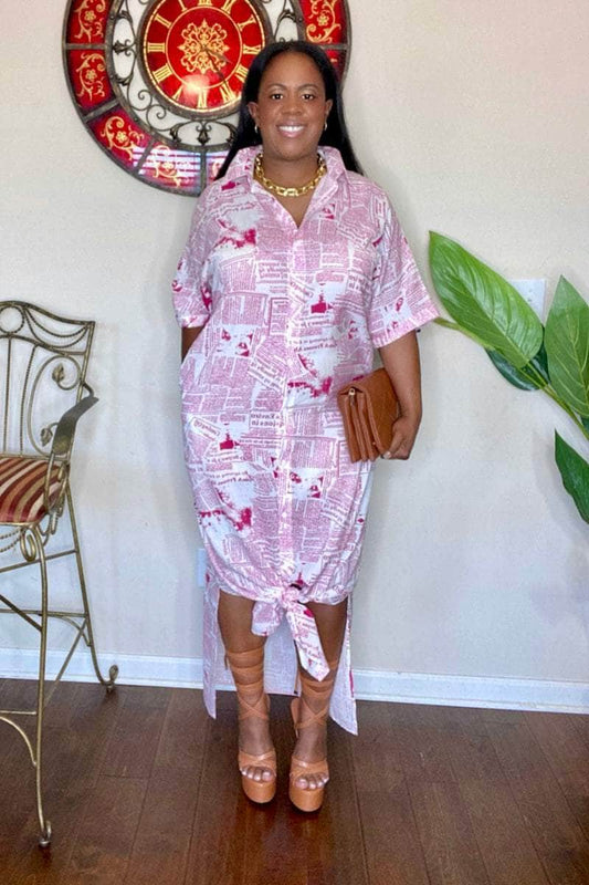 lee monet Dresses Read All About It Button Down Shirt Dress (Magenta)