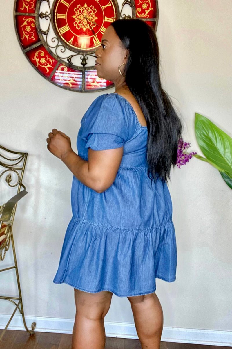 lee monet Dresses Short & Sweet Square Neck Denim Mini Dress