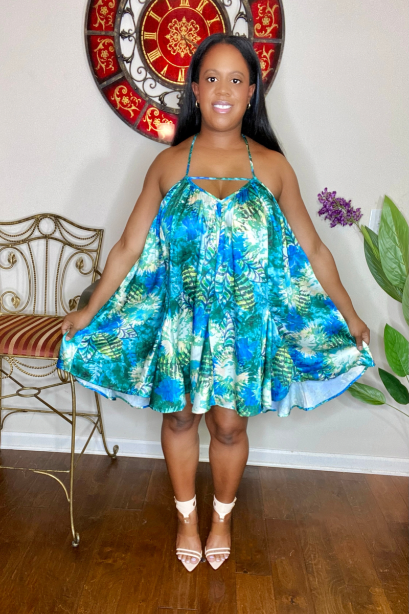 lee monet Dresses Tulum Tropical Print Dress (Green)