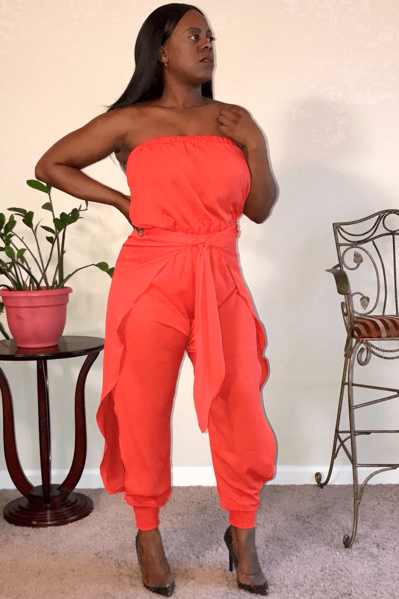 lee monet Genie Orange Tube Top Jumpsuit- Final Sale