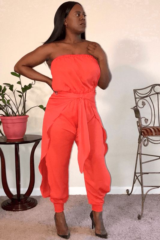 lee monet Genie Orange Tube Top Jumpsuit- Final Sale