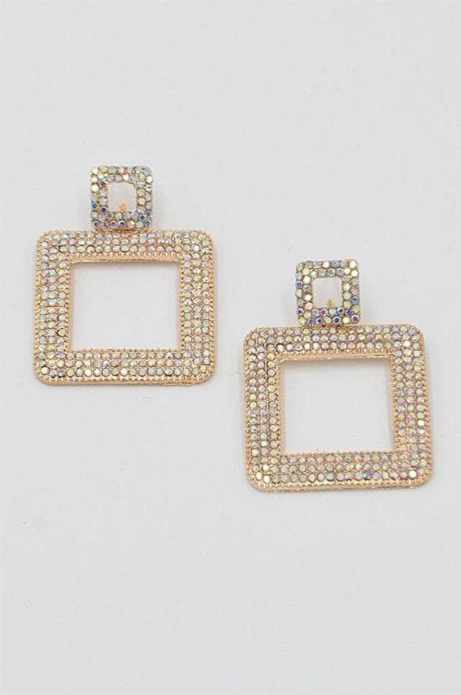 lee monet Gold Open Rectangle Rhinestone Earrings