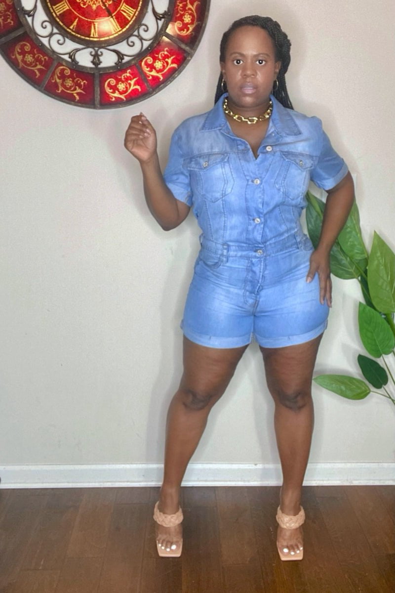 lee monet Good Times Chambray Denim Romper (Sky)