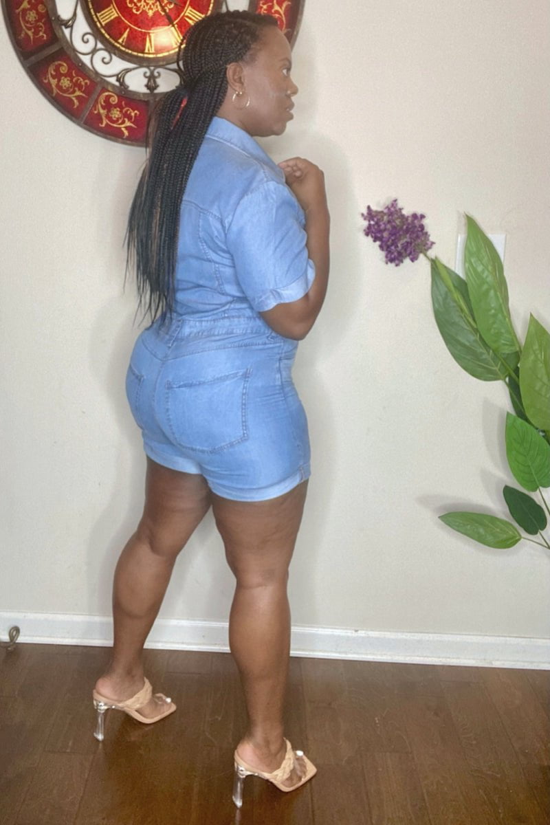 lee monet Good Times Chambray Denim Romper (Sky)