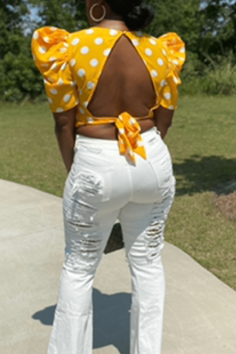 lee monet High Waist Distressed Bell Bottom Jeans- White- Final Sale