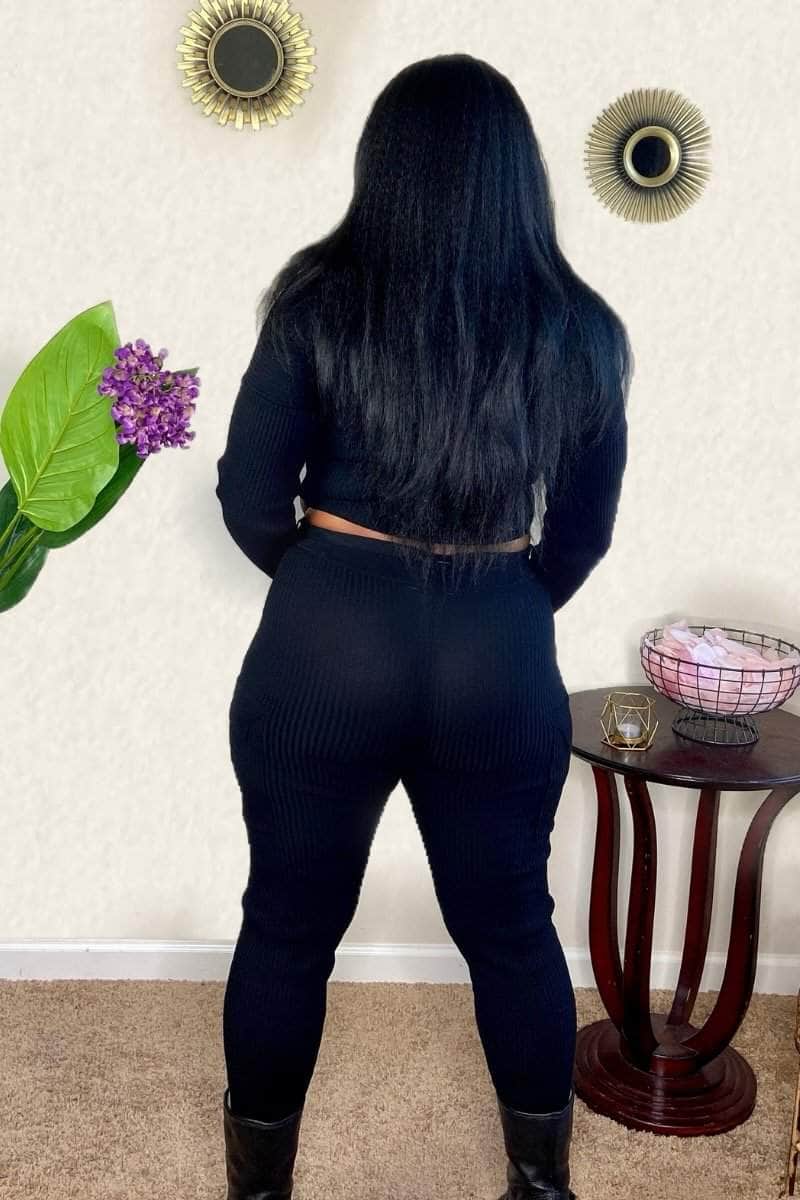 lee monet Janet High Waist Knit Pant Set (Black)