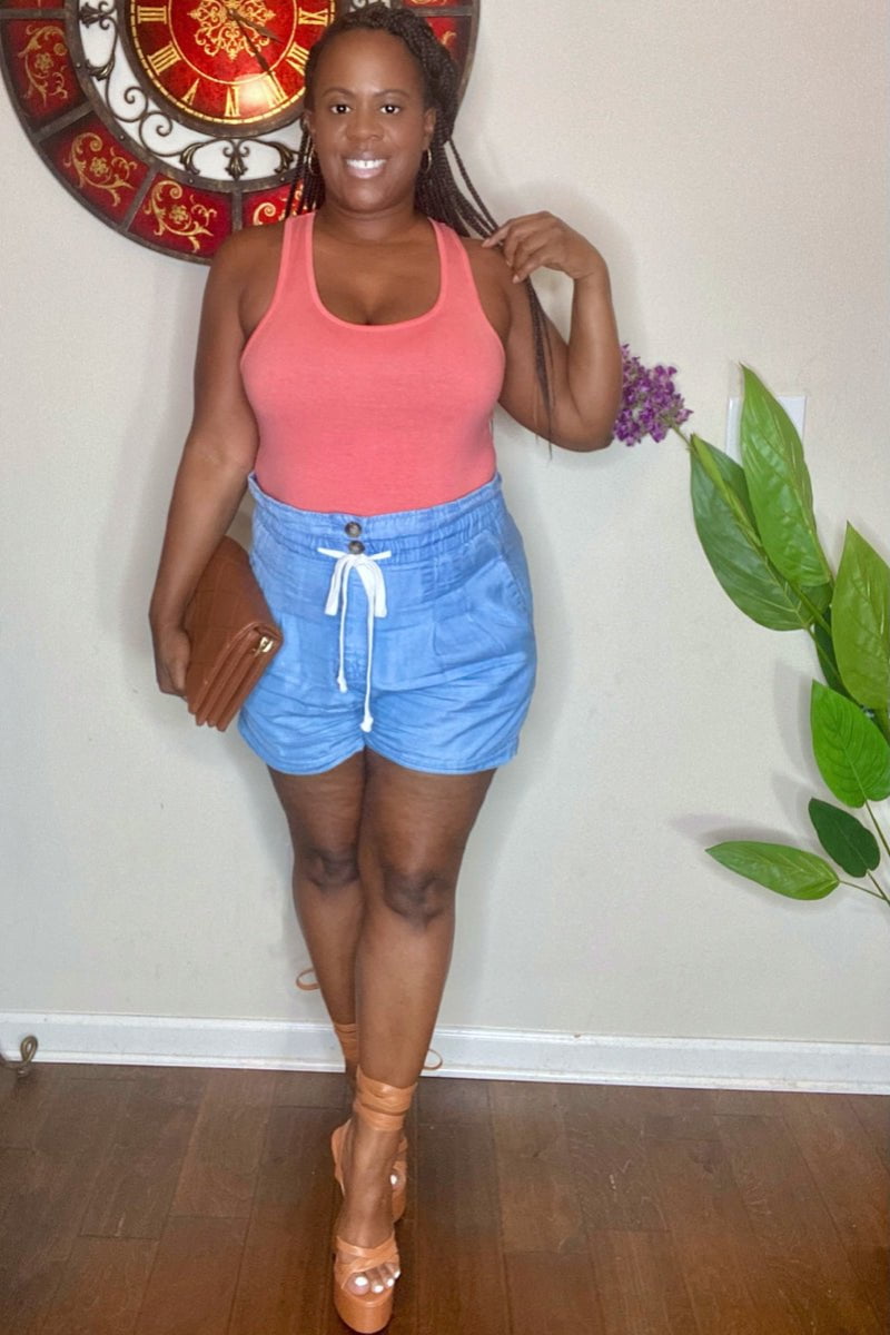 lee monet Jenna Racer Back Tank Bodysuit (Deep Coral)