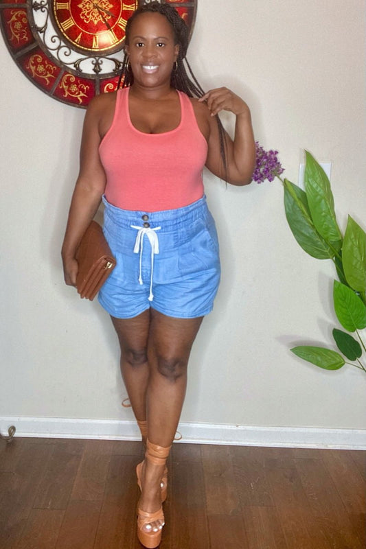 lee monet Jenna Racer Back Tank Bodysuit (Deep Coral)