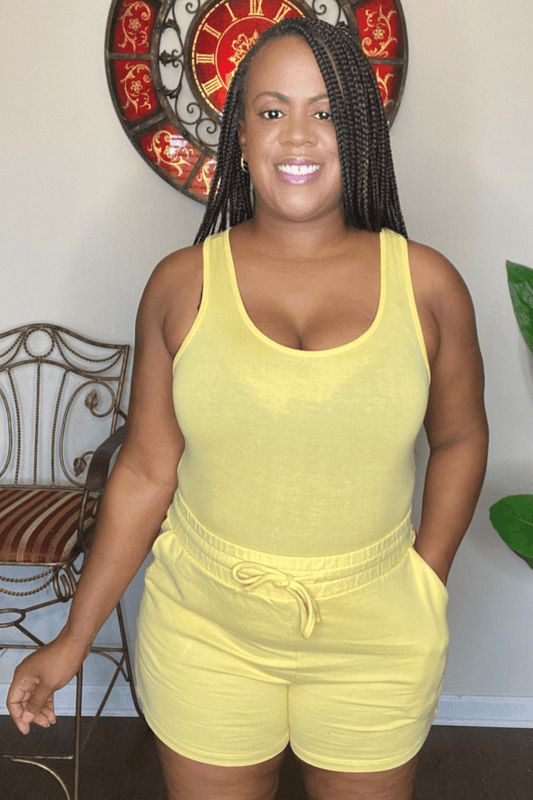 lee monet Jenna Racer Back Tank Bodysuit (Dusty Banana)