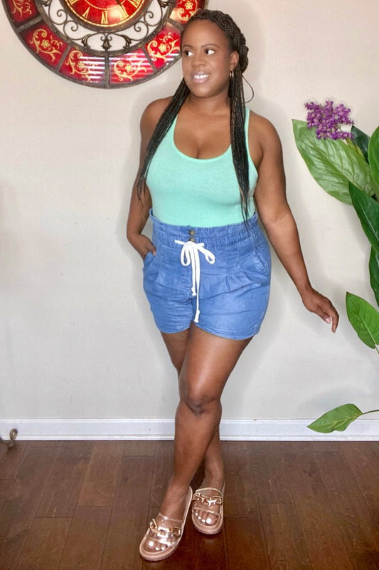 lee monet Jenna Racer Back Tank Bodysuit (Green Mint)